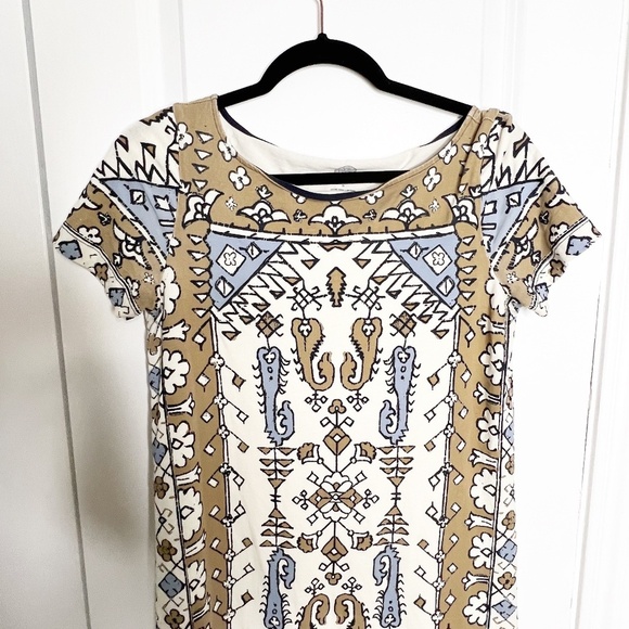 TORY BURCH Pima Cotton Bohemian Ikat Dress Wheat Lisbon Size S Blue White - Picture 7 of 8